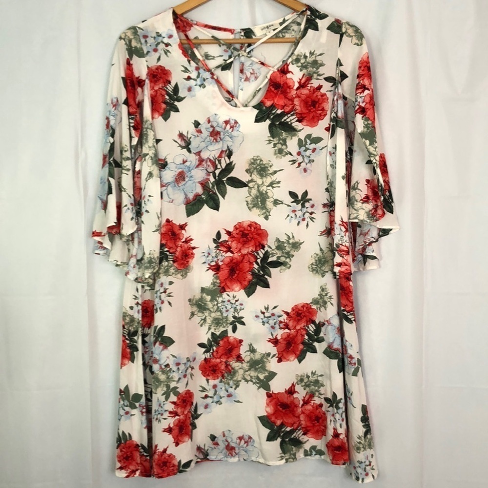 Umgee Women's Boho Floral Bohemain Chic 3/4 Bell Sleeve Dress Size M